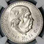 1948 NGC MS 65 Mexico 1 UN Peso Morelos Silver Gem BU Coin (21052502C)
