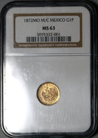1872-Mo NGC MS 63 Mexico Gold 1 Peso Coin 3000 Mint State (21012705C)