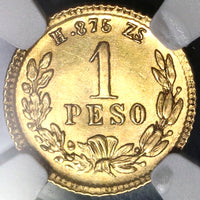 1872-Zs NGC MS 60 Mexico Gold 1 Peso Coin Rare Zacatecas Mint State Coin (19101501C)