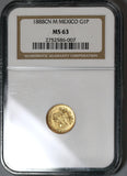 1888-Cn NGC MS 63 Mexico Gold 1 Peso Coin Culiacan Mint State (19102401C)