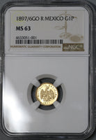 1897/6-Go NGC MS 63 Mexico Gold 1 Peso Coin RARE Only 4k Minted (19032902C)