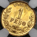 1899-Cn NGC MS 65 Mexico Gold 1 Peso Culiacan Gem Mint State Coin (21112601C)