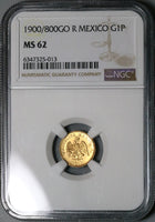 1900/800-Go NGC MS 62 Mexico Gold 1 Peso Guanajuato Mint 864 Coins POP 4/3 (23032902C)