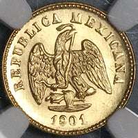 1901-Mo NGC MS 63 Mexico Gold 1 Peso Overdate Mint State Coin (22030501C)