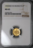 1903-Mo NGC MS 65 Mexico Gold 1 Peso Gem Mint State Coin (22051401D)