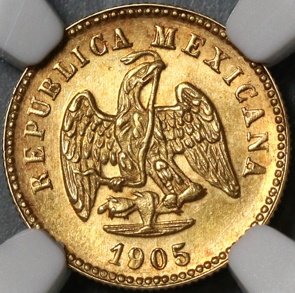 1905-Mo NGC MS 63 Mexico Gold 1 Peso Mint State Last 2nd Republic Coin (21042501C)
