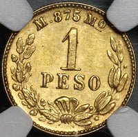 1905-Mo NGC MS 63 Mexico Gold 1 Peso Mint State Last 2nd Republic Coin (21042501C)