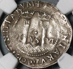1542 NGC AU 58 Mexico 1 Real Carlos & Joanna Silver Reales Spain Colonial Coin (21040801C)