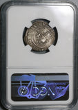 1542 NGC AU 58 Mexico 1 Real Carlos & Joanna Silver Reales Spain Colonial Coin (21040801C)