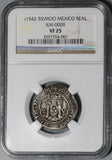 1542-Mo O NGC VF 25 Mexico 1 Real Carlos & Joanna Silver Coin (20110902C)