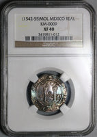 1542-MOL NGC XF 40 Mexico 1 Real Carlos & Joanna Silver Reales Coin (21100502C)