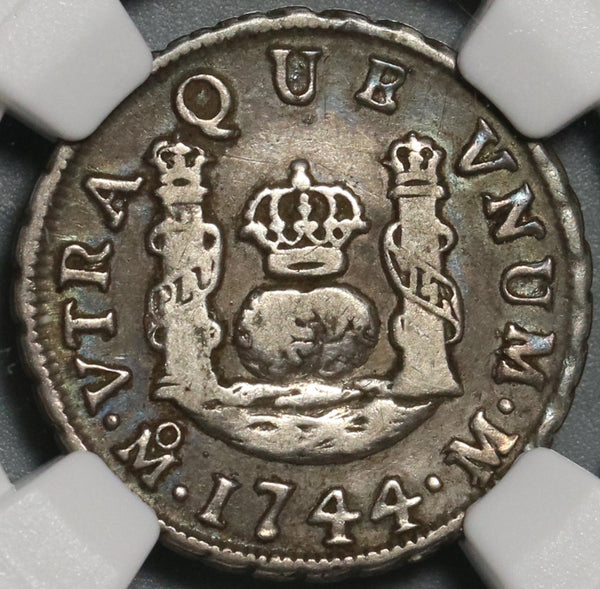 1744 NGC VF 30 Mexico 1 Real Mint Error Spain Pillars Colonial Silver Coin (21011201C)