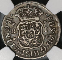 1744 NGC VF 30 Mexico 1 Real Mint Error Spain Pillars Colonial Silver Coin (21011201C)