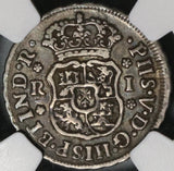 1744 NGC VF 30 Mexico 1 Real Mint Error Spain Pillars Colonial Silver Coin (21011201C)