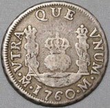 1760 Mexico 1 Real Spain Pillars Colonial Charles III Silver Coin (20070101R)