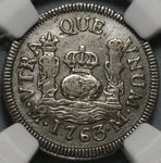 1763 NGC XF Det Mexico 1 Real Spain Pillars Colonial Silver Coin (20092401C)