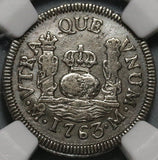 1763 NGC XF Det Mexico 1 Real Spain Pillars Colonial Silver Coin (20092401C)