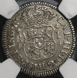 1763 NGC XF Det Mexico 1 Real Spain Pillars Colonial Silver Coin (20092401C)