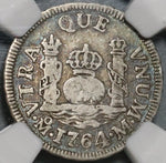 1764 NGC F 15 Mexico 1 Real Spain Pillars Colonial Silver Coin (20062401C)