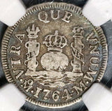 1764 NGC F 15 Mexico 1 Real Spain Pillars Colonial Silver Coin (20062401C)
