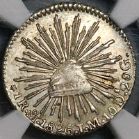 1826-Mo NGC MS 63 Mexico 1 Real Mint State Cap Rays Silver Coin (22121602C)