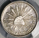 1861-Zs PCGS AU Mexico 1 Real Zacatecas Mint Cap Rays Silver Coin (22111903C)