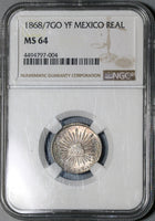 1868/7-Go NGC MS 64 Mexico 1 Real Silver Mint State Overdate Coin (21022102C)