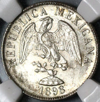 1898-Mo NGC MS 63 Mexico 20 Centavos Key Date Silver Coin (19122002C)