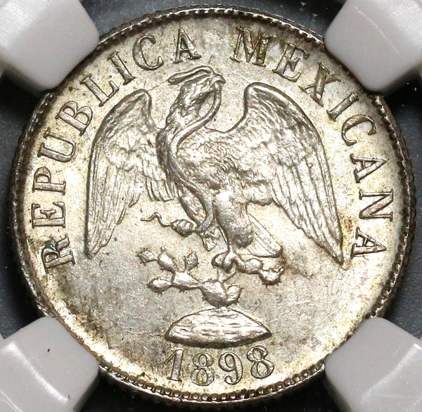 1898-Mo NGC MS 63 Mexico 20 Centavos Key Date Silver Coin (19122002C)