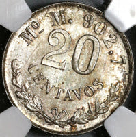1898-Mo NGC MS 63 Mexico 20 Centavos Key Date Silver Coin (19122002C)