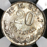 1898-Mo NGC MS 63 Mexico 20 Centavos Key Date Silver Coin (19122002C)