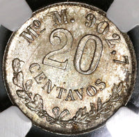 1898-Mo NGC MS 63 Mexico 20 Centavos Key Date Silver Coin (19122002C)