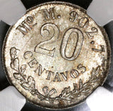 1898-Mo NGC MS 63 Mexico 20 Centavos Key Date Silver Coin (19122002C)