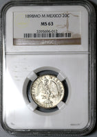 1898-Mo NGC MS 63 Mexico 20 Centavos Key Date Silver Coin (19122002C)