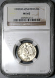 1898-Mo NGC MS 63 Mexico 20 Centavos Key Date Silver Coin (19122002C)
