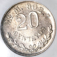 1898-Mo NGC MS 64 Mexico 20 Centavos Key Date Silver Coin (19040702C)