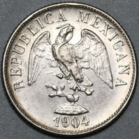 1904-Cn Mexico 20 Centavos AU Last Culiacan Silver Coin (20050802C)