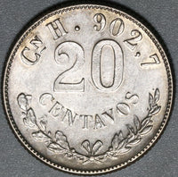 1904-Cn Mexico 20 Centavos AU Last Culiacan Silver Coin (20050802C)