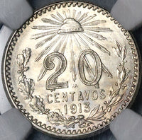 1913 NGC MS 64 Mexico 20 Centavos Silver Mint State Coin (22101001C)