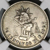 1877-Ho NGC XF 45 Mexico 25 Centavos Hermosillo Mint Silver Coin POP 1/0 (23030305C)