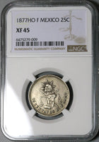 1877-Ho NGC XF 45 Mexico 25 Centavos Hermosillo Mint Silver Coin POP 1/0 (23030305C)