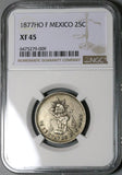 1877-Ho NGC XF 45 Mexico 25 Centavos Hermosillo Mint Silver Coin POP 1/0 (23030305C)