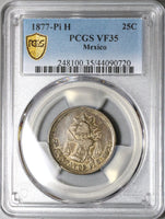 1877-Pi PCGS VF 35 Mexico 25 Centavos Potosi 19k Silver Coin POP 1/1 (22041102C)