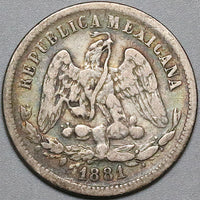 1881-Ho Mexico 25 Centavos VF Hermosillo Mint Rare 19K Silver Coin (23122805C)