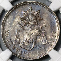 1882-A NGC MS 61 Mexico 25 Centavos Alamos 8k Silver Coin POP 2/0 (22041601C)