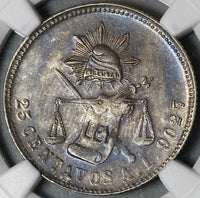 1882-A NGC MS 61 Mexico 25 Centavos Alamos 8k Silver Coin POP 2/0 (22041601C)