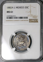 1882-A NGC MS 61 Mexico 25 Centavos Alamos 8k Silver Coin POP 2/0 (22041601C)