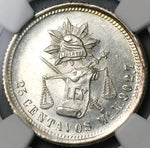 1883-Mo NGC MS 64 Mexico 25 Centavos Mint State Silver Coin (23022601C)