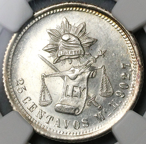 1883-Mo NGC MS 64 Mexico 25 Centavos Mint State Silver Coin (23022601C)
