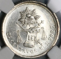 1883-Mo NGC MS 64 Mexico 25 Centavos Mint State Silver Coin (23022601C)
